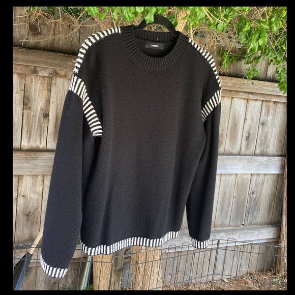Black Sweater with Black and White Stripe Detail - Picture 4 of 9